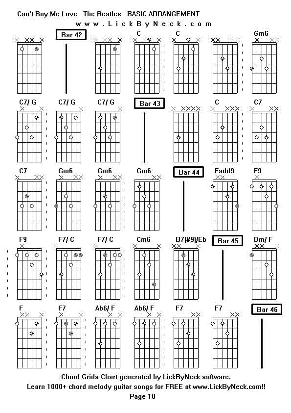 Chord Grids Chart of chord melody fingerstyle guitar song-Can't Buy Me Love - The Beatles - BASIC ARRANGEMENT,generated by LickByNeck software.